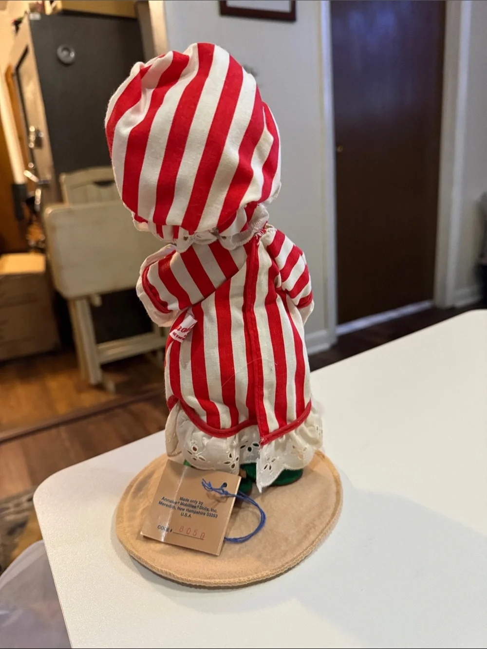 Annalee Red & White Striped Bear with Green Slippers Figurine